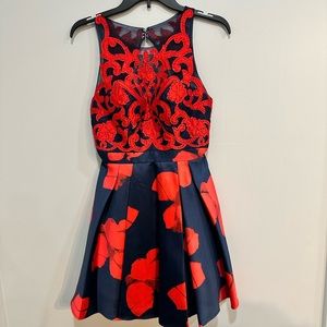 Navy Blue & Red Formal Short Dress Glamour by Terani Size 2